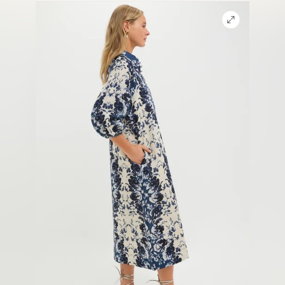 Tuckernuck Navy and Cream Floral Long Sleeve Dress - Picture 2 of 8